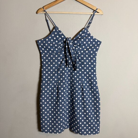 Paper Crane Polka Dot Bodycon Mini Dress Women's Medium Blue White Pin-Up Retro - Picture 4 of 14